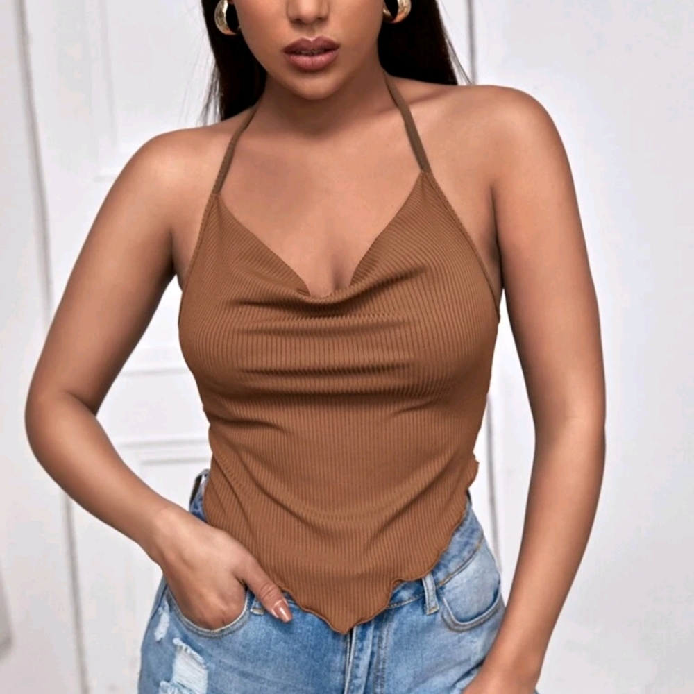 SHEIN Cowl Neck Tie Back Bandana Top